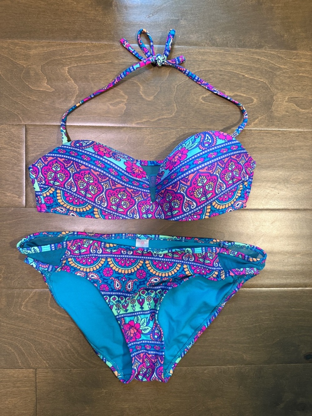 No Boundaries Teal, Pink & Purple Paisley Bikini Set